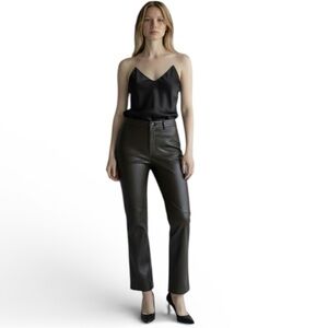 Badgley Mischka Chocolate Brown Faux Leather Straight Leg Crop Pant Size Small